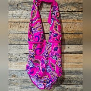 Jaclyn Smith Pink and Purple Paisley One Piece Swimsuit